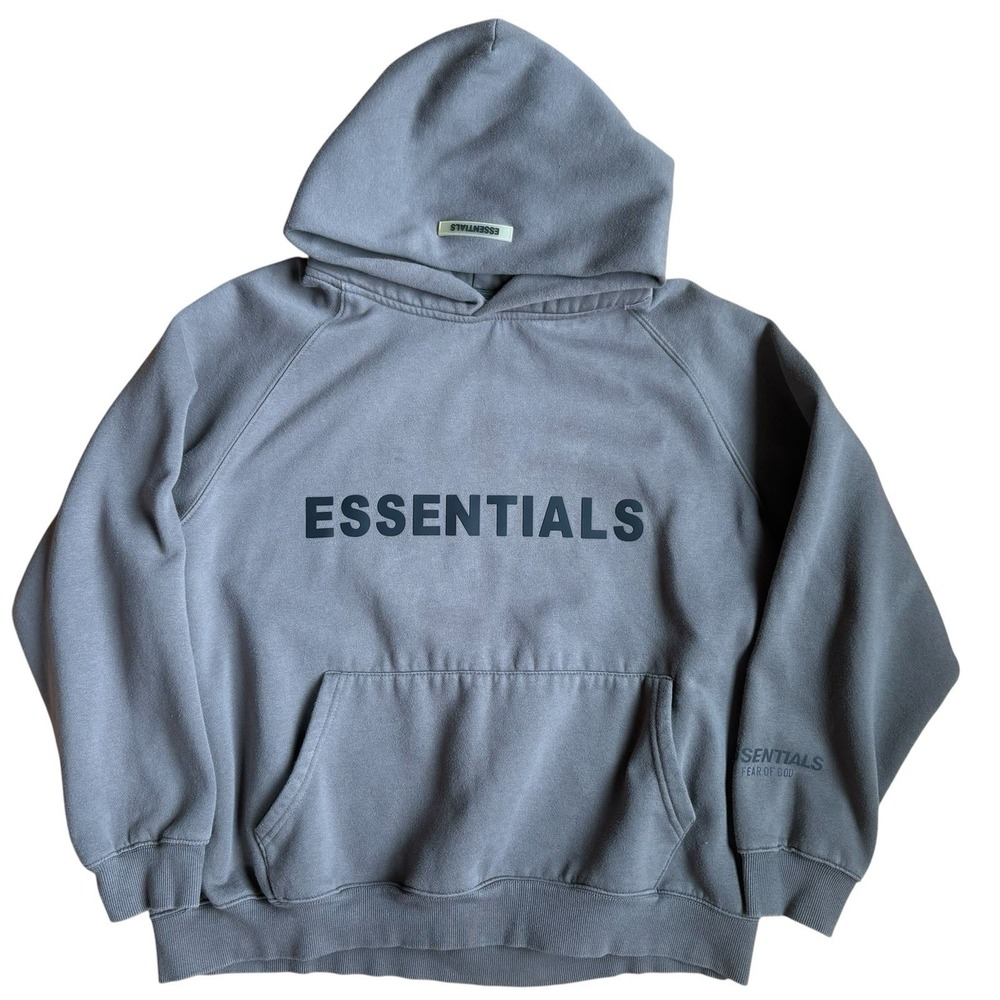 Fear of God Essentials Charcoal Pullover Hoodie Logo Sweatshirt Size S Cotton